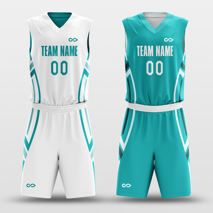 Cyan&White Custom Reversible Basketball Set