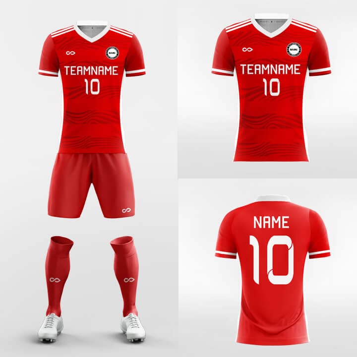 red custom soccer jersey kit