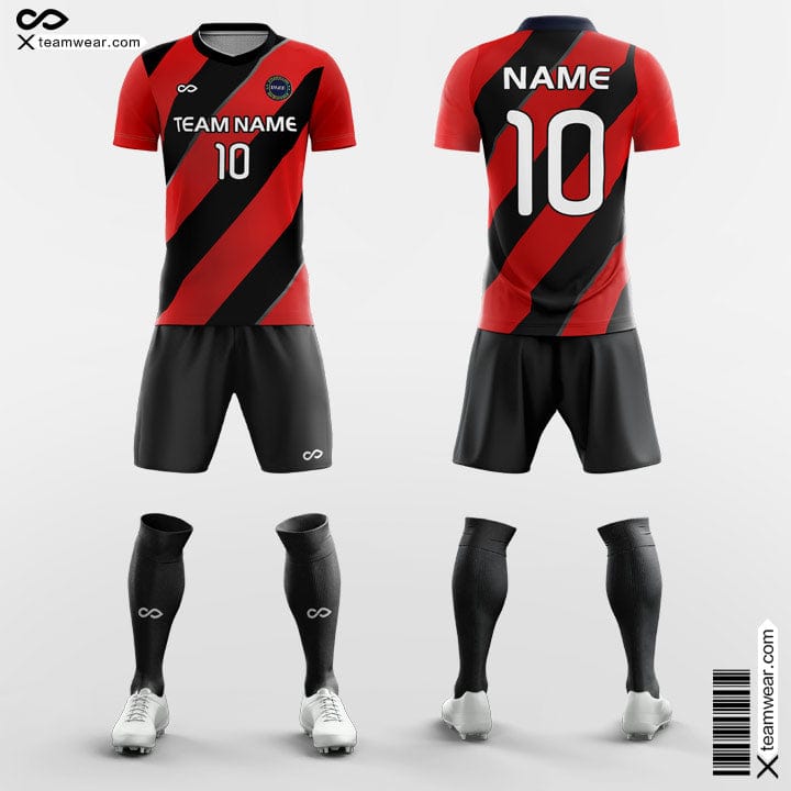 Custom Soccer Kits Diagonal Stripes Red and Black