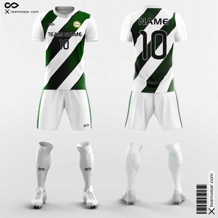 Custom Soccer Kits Diagonal Stripes Green and White