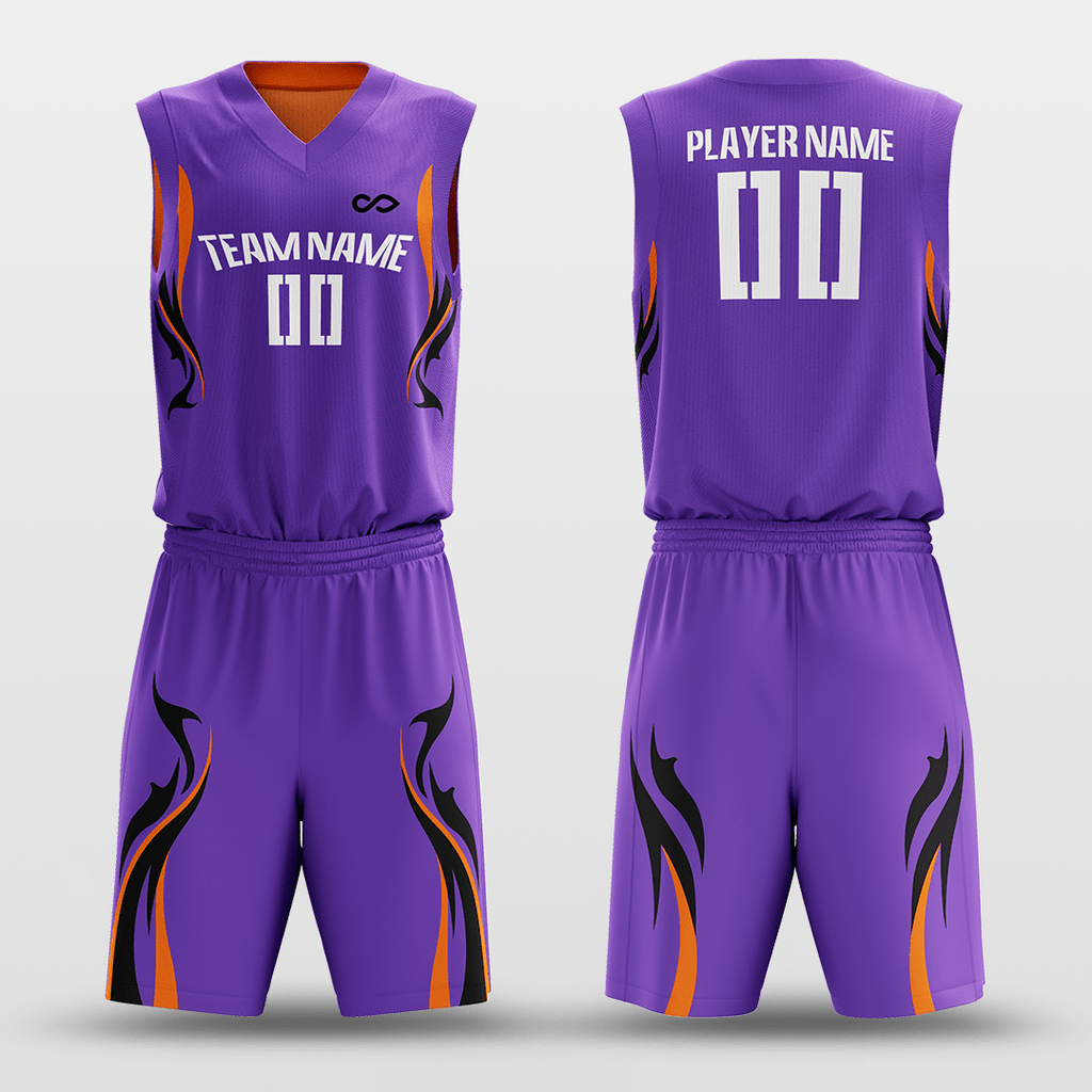 Purple&OrangeCustomized Shadow Flame Reversible Basketball Set